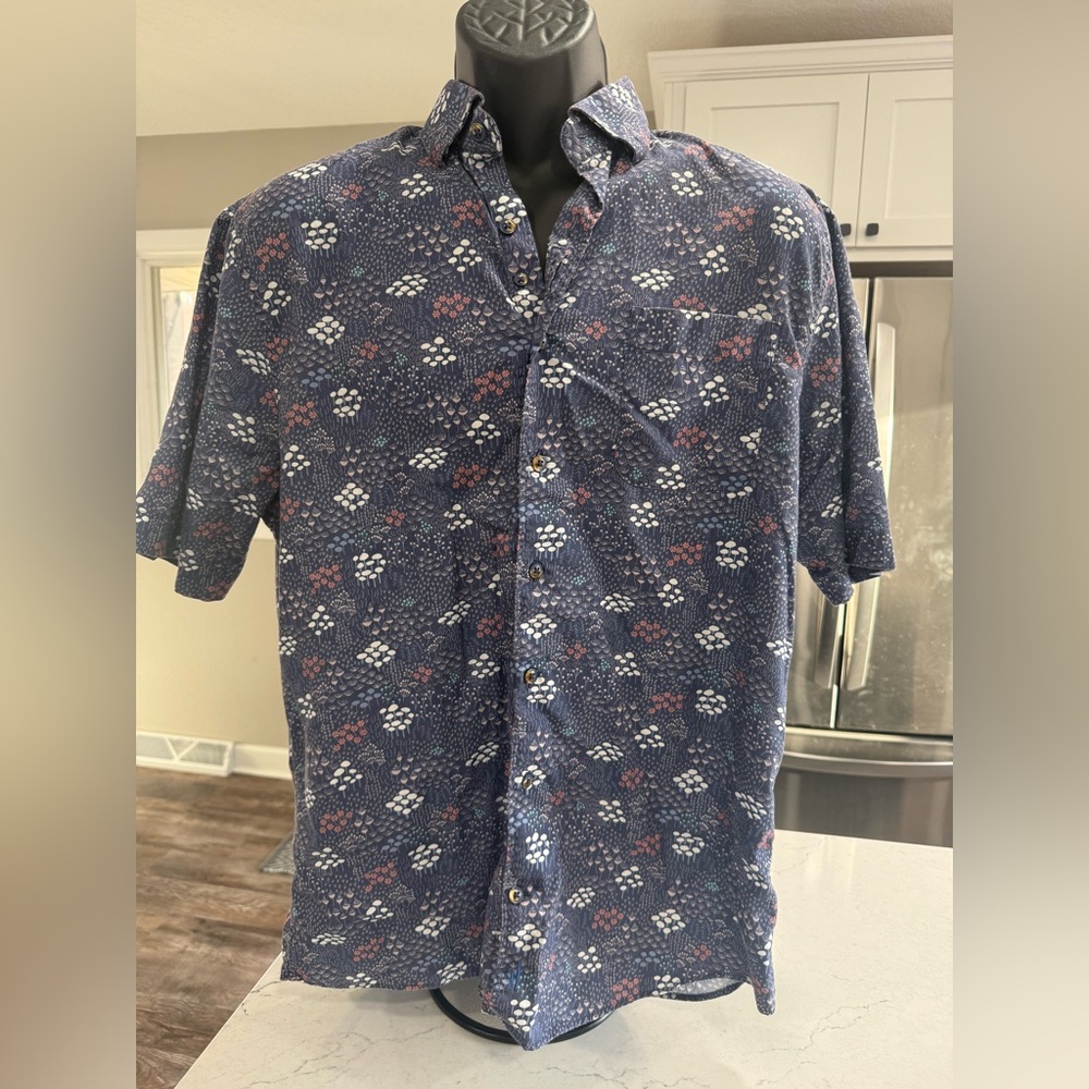 johnnie-O Men’s Top Shelf Shirt Large Blue Floral Short Sleeve Button Up